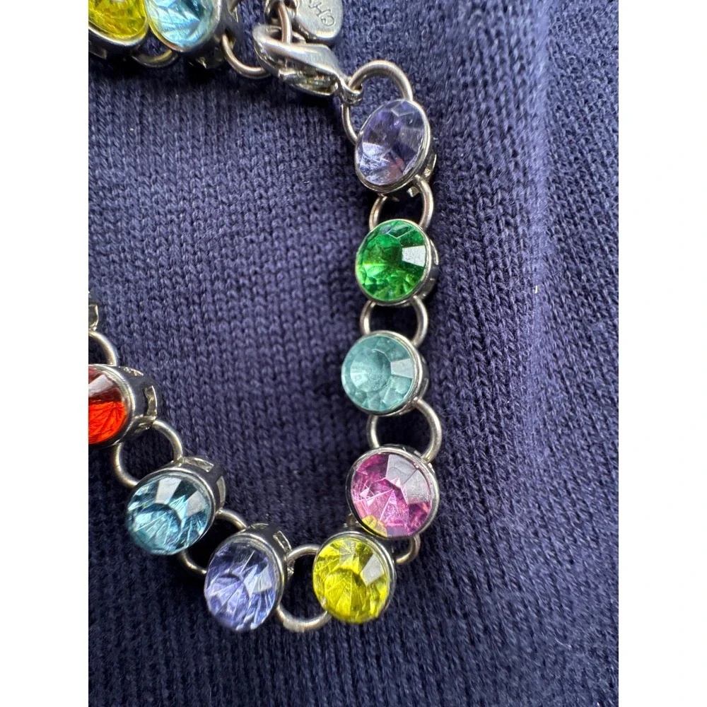 Charm Silver Tone Multi Color‎ Rhinestone Heart Charm Bracelet